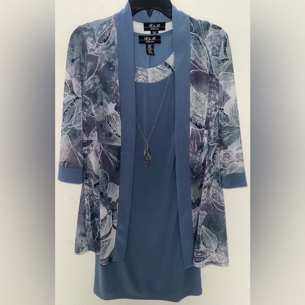 R&M Richards Women's 2-Piece Tank Dress W/Necklace & 3/4 Sleeve Sheer Jacket - Picture 6 of 9